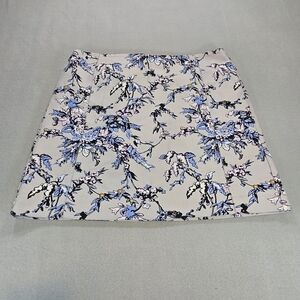 LOFT Floral A-Line Skirt Gray Blue Pink Size 14 Spring Summer Work